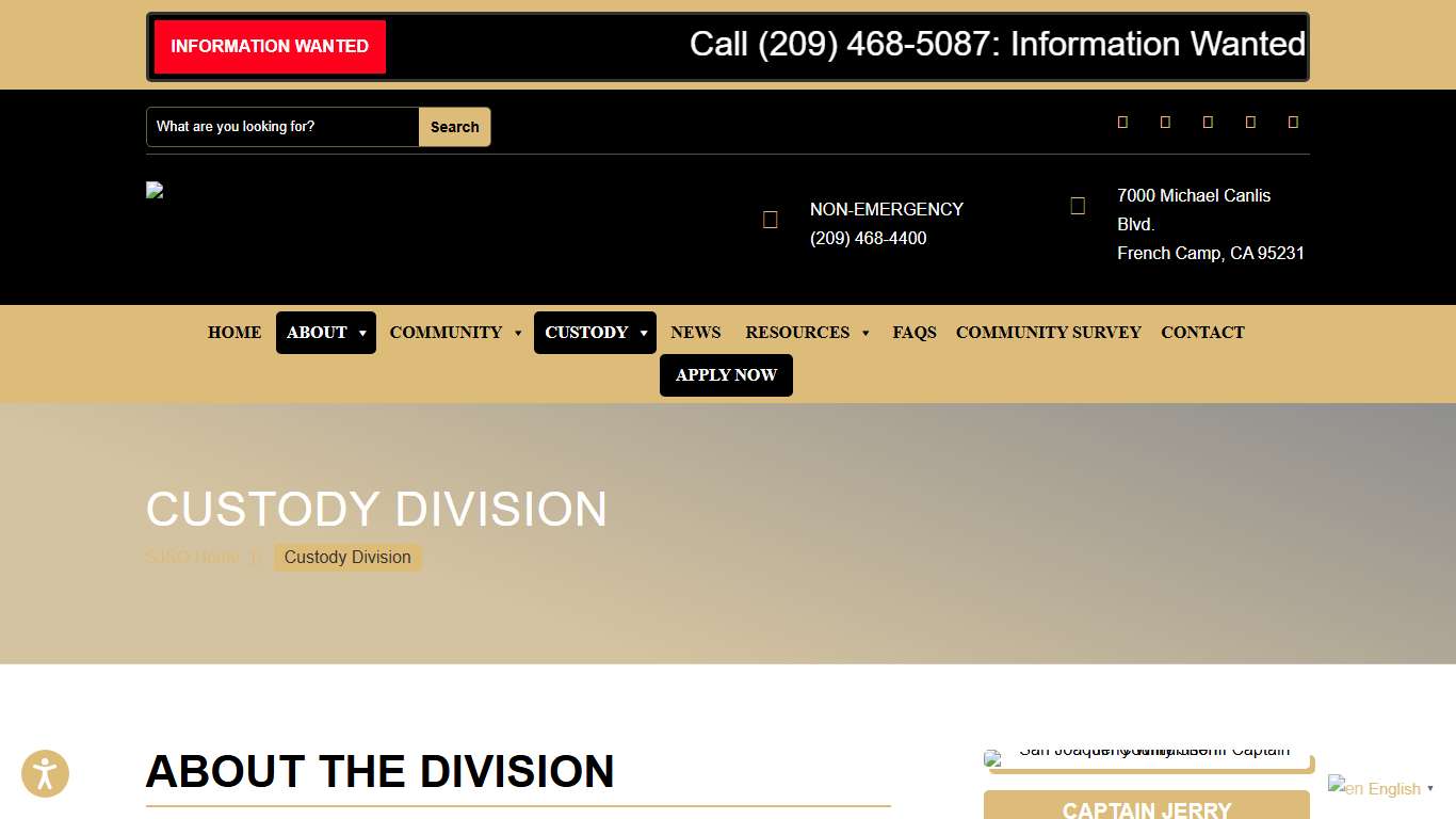 Custody Division | San Joaquin County Sheriff's Office